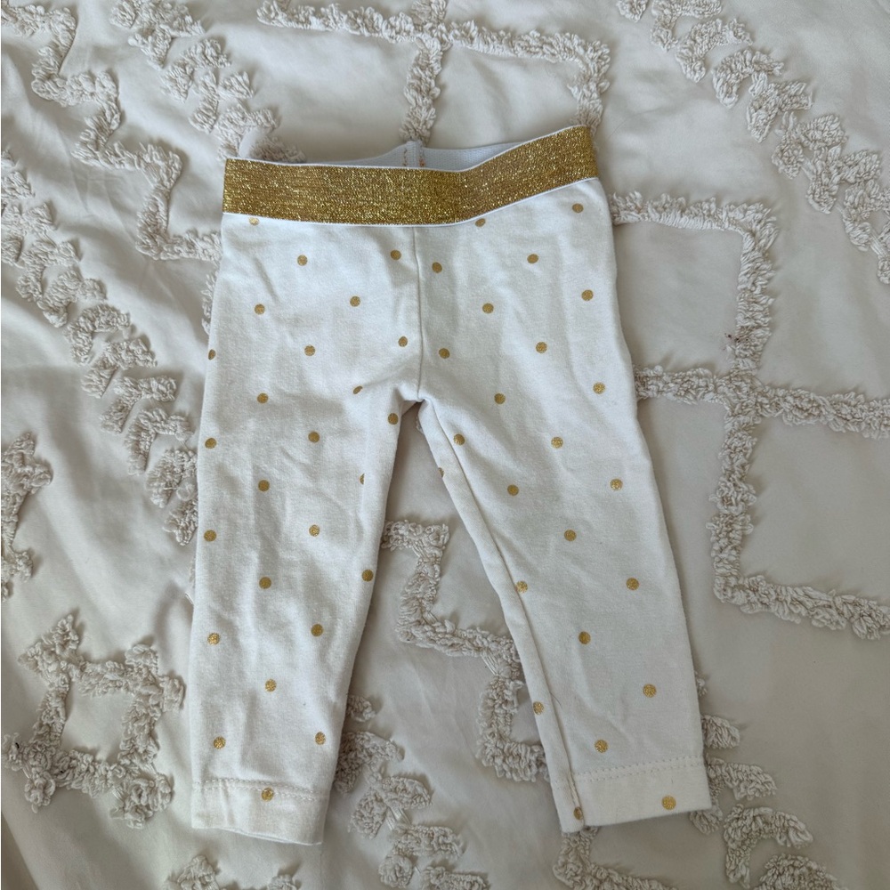White Leggings with Gold Polka Dots